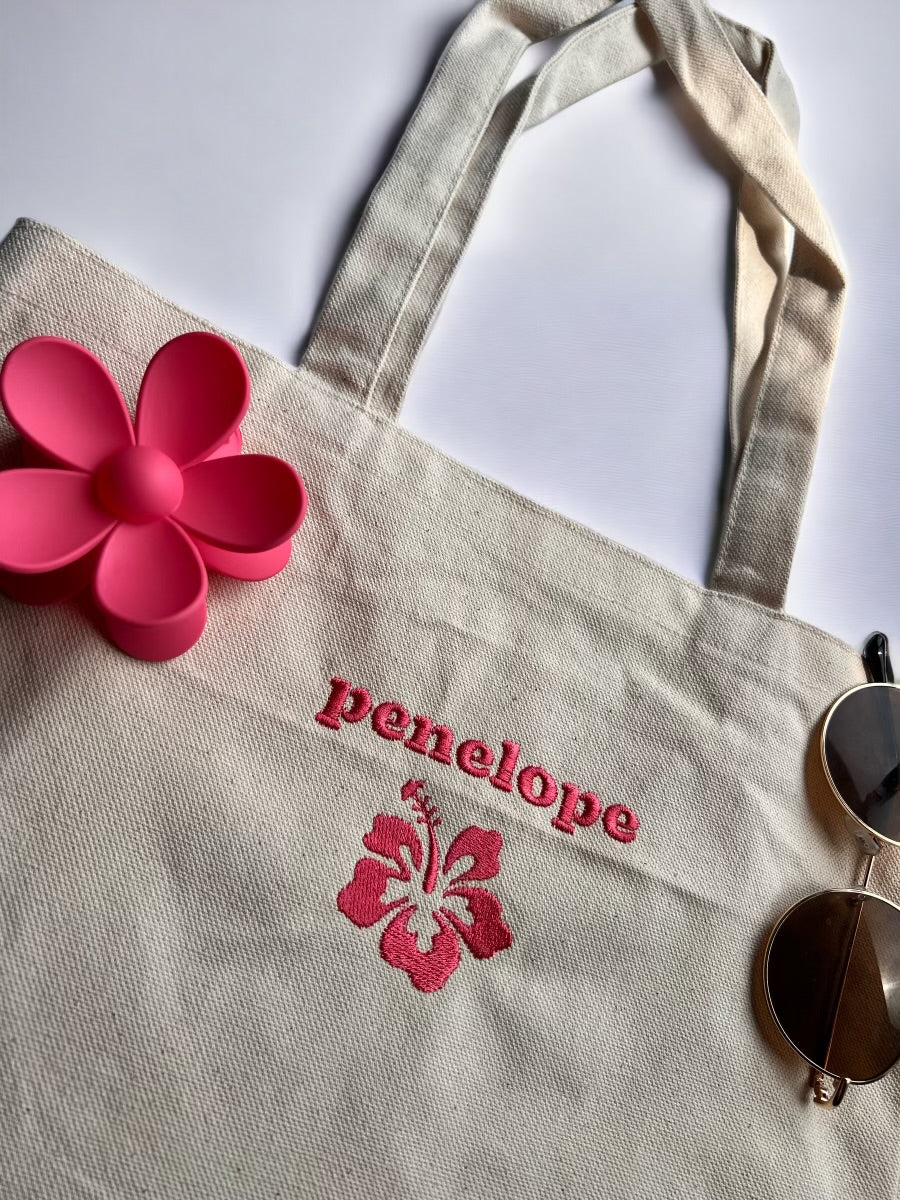 custom name hibiscus tote bag