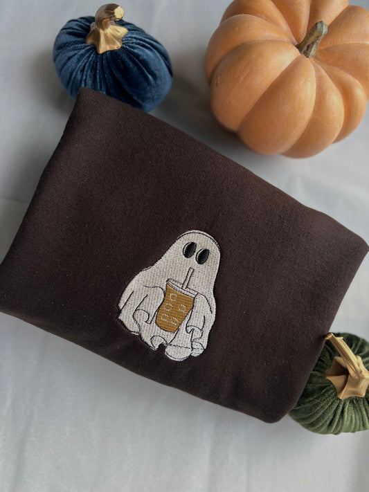 ghost with coffee sweatshirt
