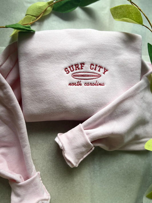 surf city north carolina embroidered crewneck