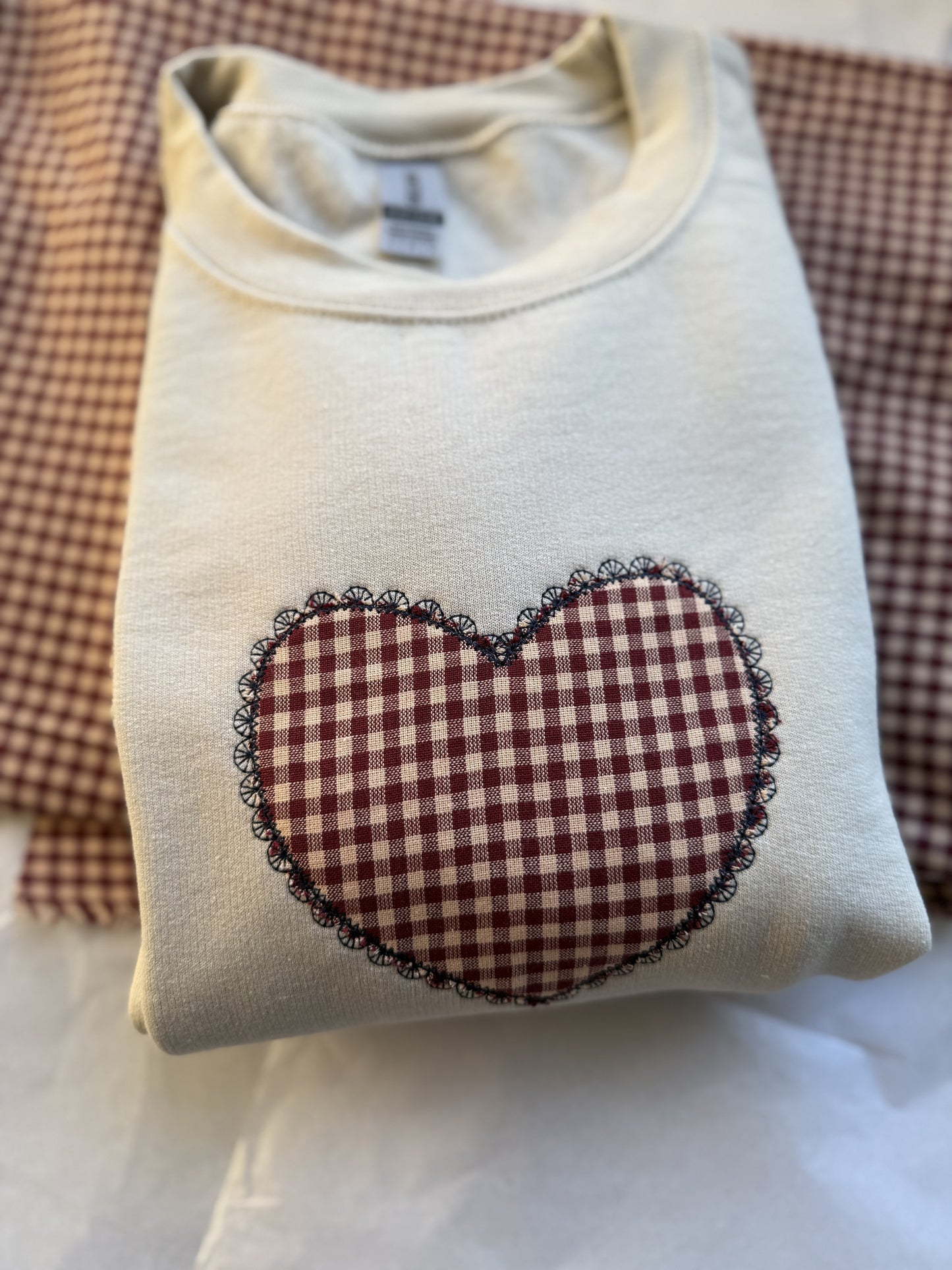 vintage appliqué heart embroidered sweatshirt