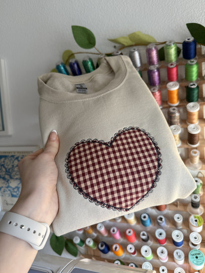 vintage appliqué heart embroidered sweatshirt