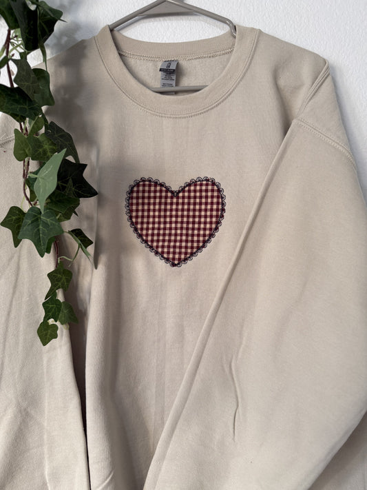 vintage appliqué heart embroidered sweatshirt