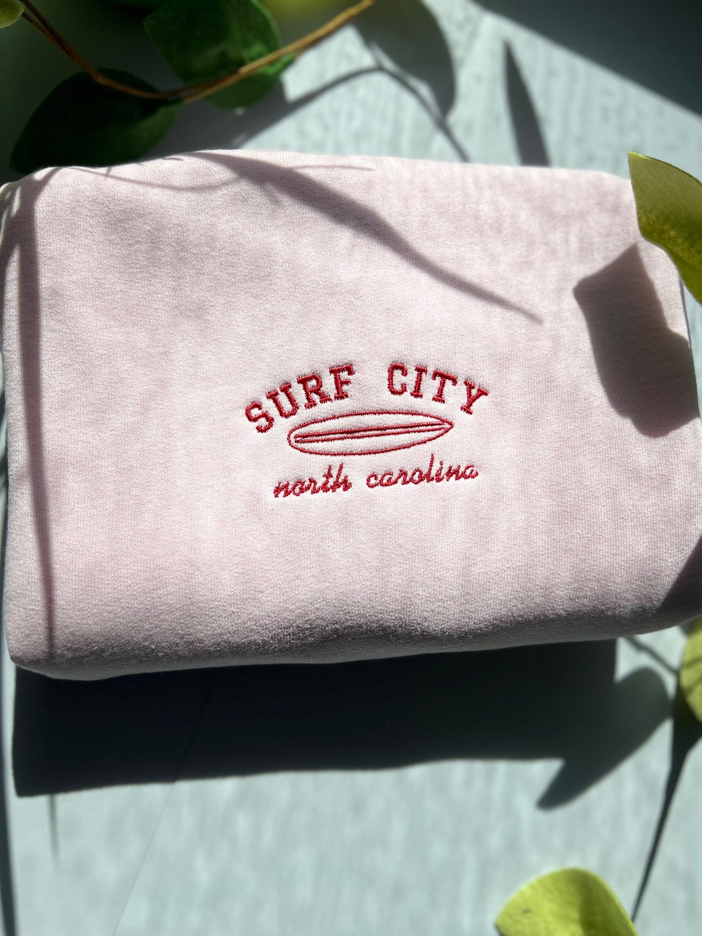 surf city north carolina embroidered crewneck