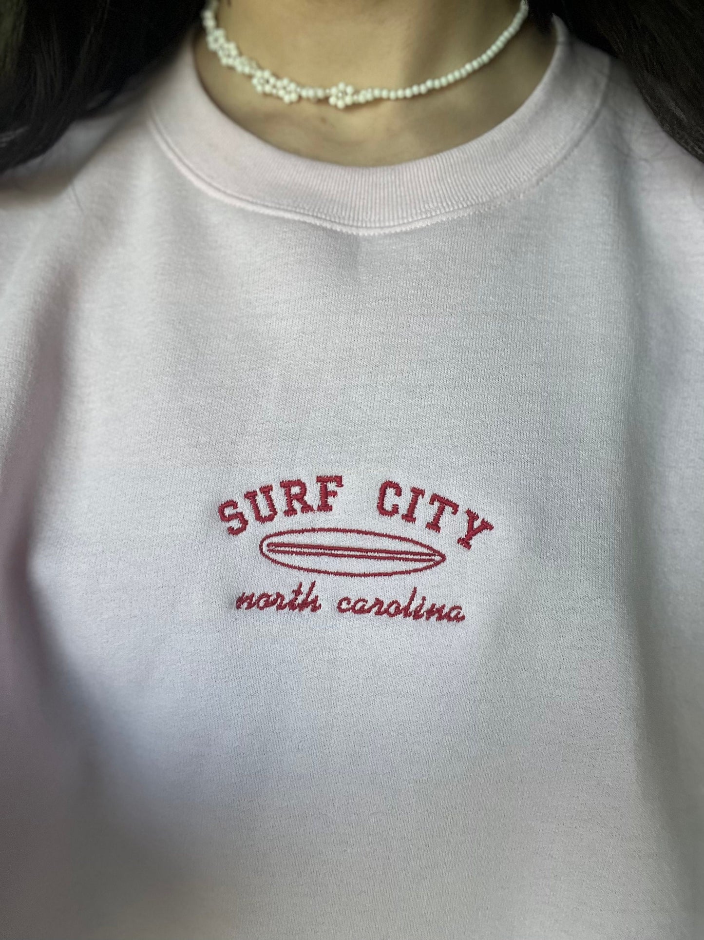 surf city north carolina embroidered crewneck