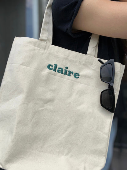 custom embroidered name tote bag