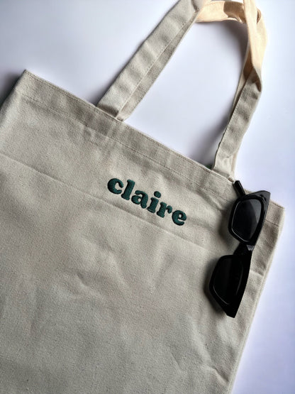 custom embroidered name tote bag