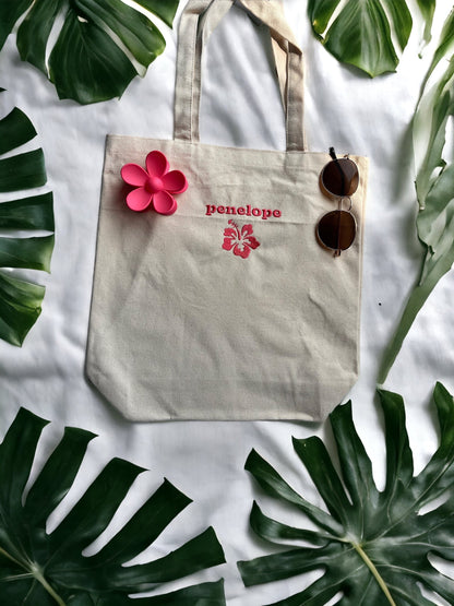 custom name hibiscus tote bag