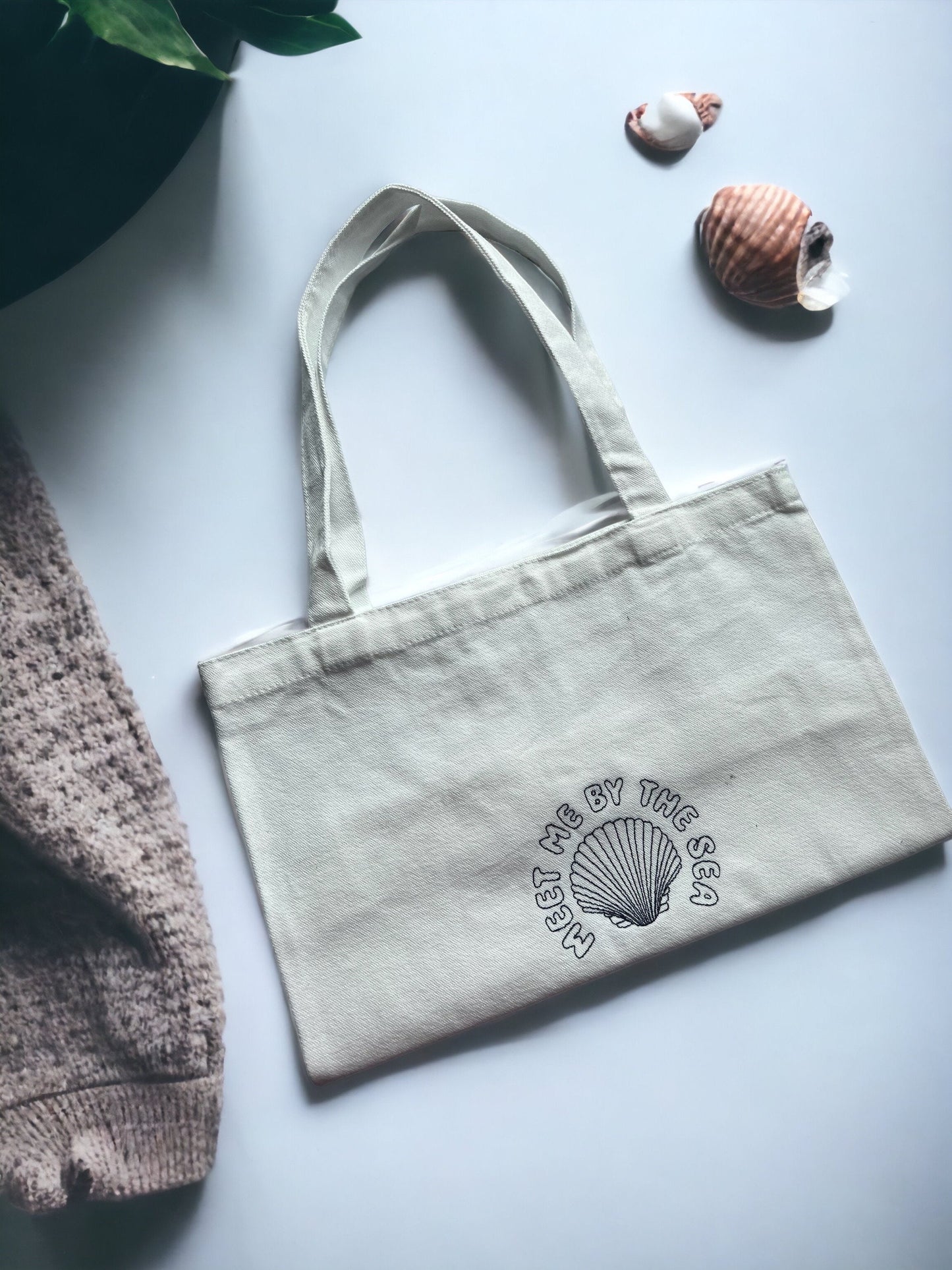 sea embroidered tote bag