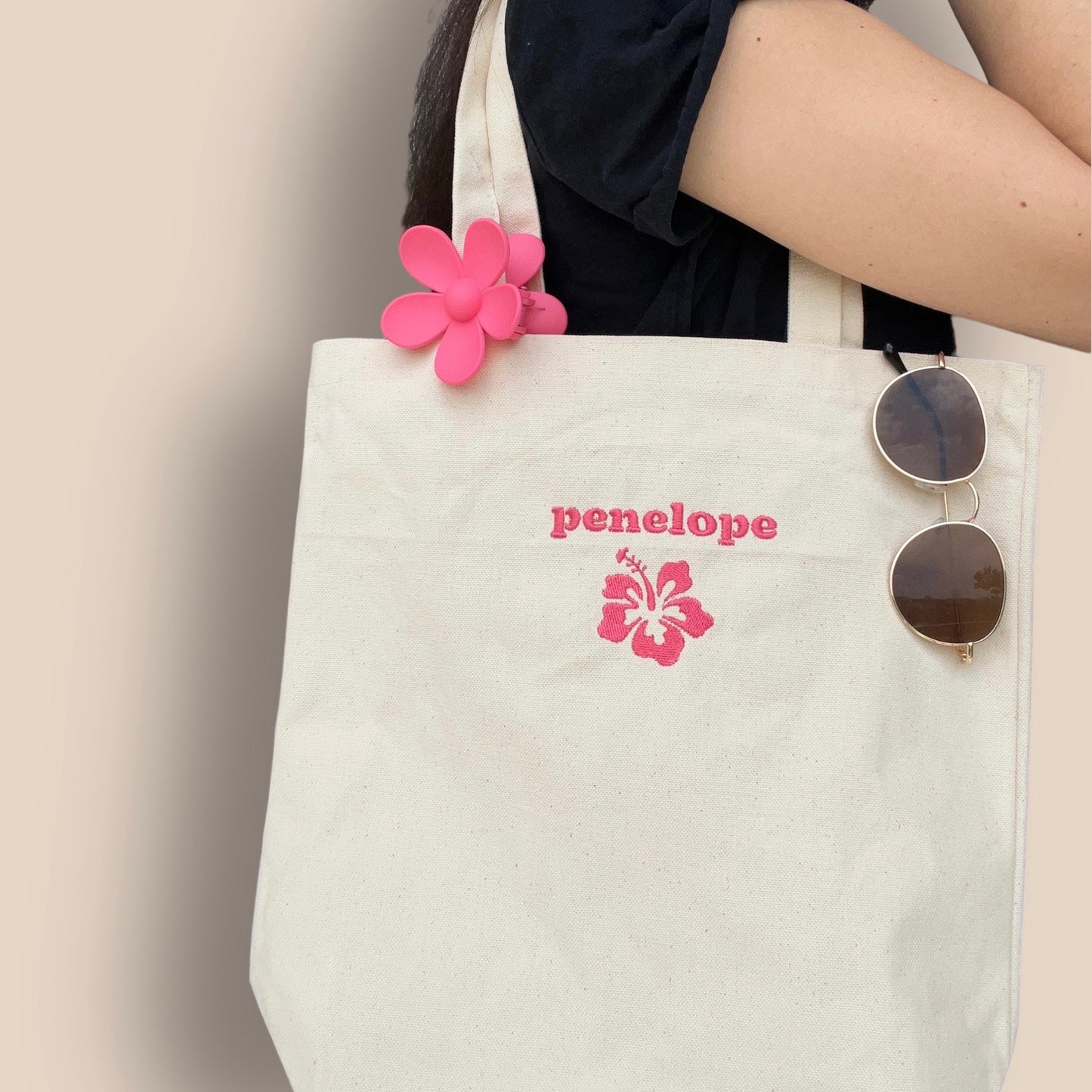 custom name hibiscus tote bag