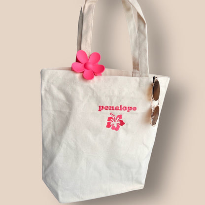 custom name hibiscus tote bag